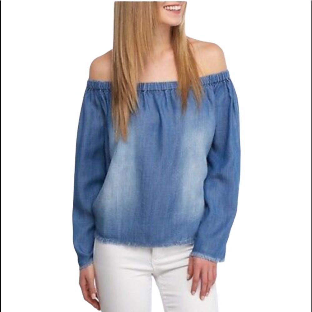 Anthropologie Cloth and Stone Chambray frayed top
